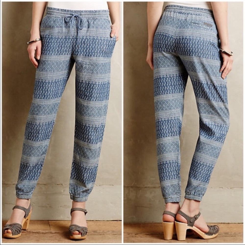 Anthropologie LEVEL 99 Mosaic Chambray Joggers